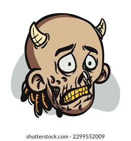 face zombie cartoon illustration for logo, emoticon, esport mascot. vector for t-shirt and sticker design.