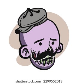 face zombie cartoon illustration for logo, emoticon, esport mascot. vector for t-shirt and sticker design.