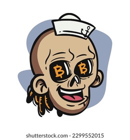face zombie cartoon illustration for logo, emoticon, esport mascot. vector for t-shirt and sticker design.