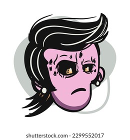face zombie cartoon illustration for logo, emoticon, esport mascot. vector for t-shirt and sticker design.