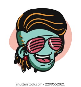 face zombie cartoon illustration for logo, emoticon, esport mascot. vector for t-shirt and sticker design.