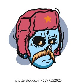face zombie cartoon illustration for logo, emoticon, esport mascot. vector for t-shirt and sticker design.
