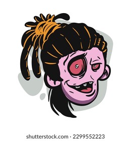 face zombie cartoon illustration for logo, emoticon, esport mascot. vector for t-shirt and sticker design.
