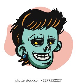 face zombie cartoon illustration for logo, emoticon, esport mascot. vector for t-shirt and sticker design.