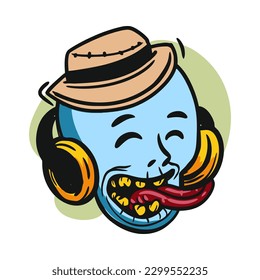 face zombie cartoon illustration for logo, emoticon, esport mascot. vector for t-shirt and sticker design.