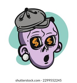 face zombie cartoon illustration for logo, emoticon, esport mascot. vector for t-shirt and sticker design.
