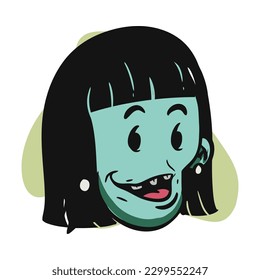 face zombie cartoon illustration for logo, emoticon, esport mascot. vector for t-shirt and sticker design.