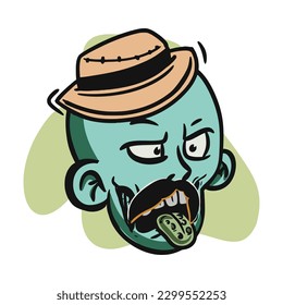face zombie cartoon illustration for logo, emoticon, esport mascot. vector for t-shirt and sticker design.