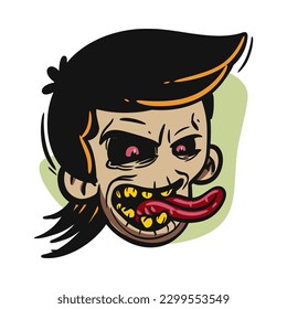 face zombie cartoon illustration for logo, emoticon, esport mascot. vector for t-shirt and sticker design.