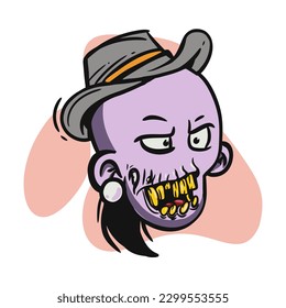 face zombie cartoon illustration for logo, emoticon, esport mascot. vector for t-shirt and sticker design.