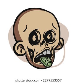 face zombie cartoon illustration for logo, emoticon, esport mascot. vector for t-shirt and sticker design.