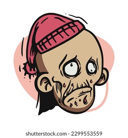 face zombie cartoon illustration for logo, emoticon, esport mascot. vector for t-shirt and sticker design.