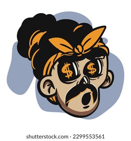face zombie cartoon illustration for logo, emoticon, esport mascot. vector for t-shirt and sticker design.