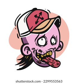 face zombie cartoon illustration for logo, emoticon, esport mascot. vector for t-shirt and sticker design.