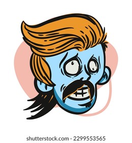 face zombie cartoon illustration for logo, emoticon, esport mascot. vector for t-shirt and sticker design.