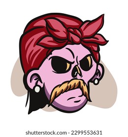face zombie cartoon illustration for logo, emoticon, esport mascot. vector for t-shirt and sticker design.