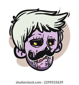 face zombie cartoon illustration for logo, emoticon, esport mascot. vector for t-shirt and sticker design.