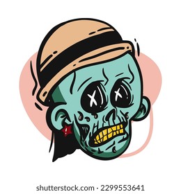 face zombie cartoon illustration for logo, emoticon, esport mascot. vector for t-shirt and sticker design.