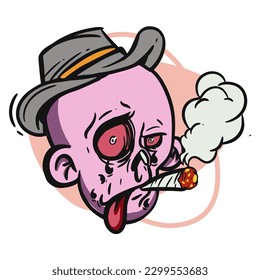 face zombie cartoon illustration for logo, emoticon, esport mascot. vector for t-shirt and sticker design.