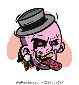 face zombie cartoon illustration for logo, emoticon, esport mascot. vector for t-shirt and sticker design.