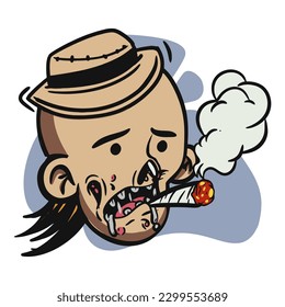 face zombie cartoon illustration for logo, emoticon, esport mascot. vector for t-shirt and sticker design.