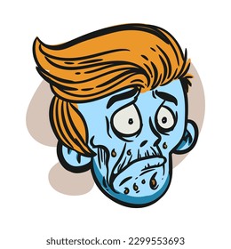face zombie cartoon illustration for logo, emoticon, esport mascot. vector for t-shirt and sticker design.