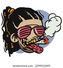 face zombie cartoon illustration for logo, emoticon, esport mascot. vector for t-shirt and sticker design.