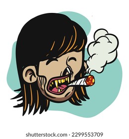 face zombie cartoon illustration for logo, emoticon, esport mascot. vector for t-shirt and sticker design.