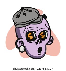 face zombie cartoon illustration for logo, emoticon, esport mascot. vector for t-shirt and sticker design.