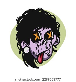 face zombie cartoon illustration for logo, emoticon, esport mascot. vector for t-shirt and sticker design.