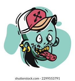 face zombie cartoon illustration for logo, emoticon, esport mascot. vector for t-shirt and sticker design.