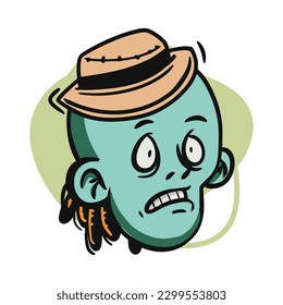 face zombie cartoon illustration for logo, emoticon, esport mascot. vector for t-shirt and sticker design.