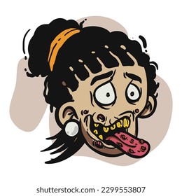 face zombie cartoon illustration for logo, emoticon, esport mascot. vector for t-shirt and sticker design.