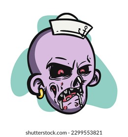 face zombie cartoon illustration for logo, emoticon, esport mascot. vector for t-shirt and sticker design.