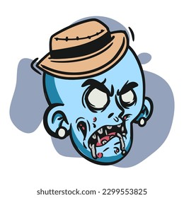 face zombie cartoon illustration for logo, emoticon, esport mascot. vector for t-shirt and sticker design.