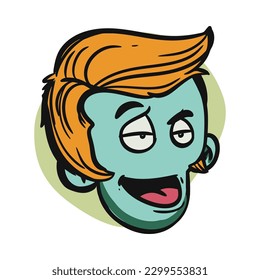 face zombie cartoon illustration for logo, emoticon, esport mascot. vector for t-shirt and sticker design.