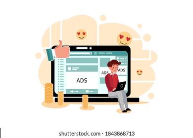 Facebook Advertising Marketing Vector Illustration Concept. Can Use For Web Banner, Infographics, Hero Images. Flat Illustration Isolated On White Background.