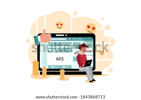 Facebook Advertising Marketing Vector Illustration concept. Can use for web banner, infographics, hero images. Flat illustration isolated on white background.