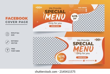 Facebook cover concept for social media food banner design for ads, fast food banner cover design. Pizza Facebook cover page timeline