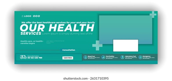Facebook cover medical web banner and  Social media post or jeans, t-shirt, hard disk, jewellery, fashion, coffee, product, dog, templates