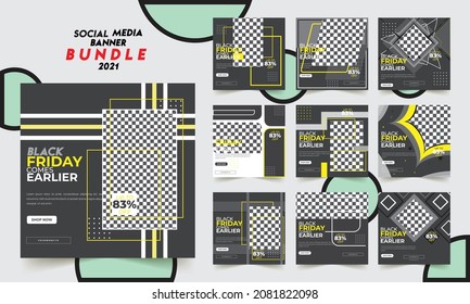 Facebook, Instagram, Twitter Social Media post, banner and ads set. Black Background Fully Editable and Customizable, High Resolution Template