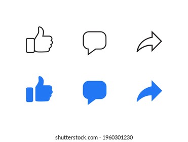 Comentar, Compartir. Colección de conjunto de iconos de medios sociales. Ilustración vectorial