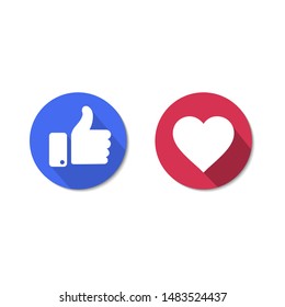 Facebook Like. Social Media Element. Finger and Heart Vector Icon on White Background. Thumbs up and heart icon on a white background. social media icon. vector illustration