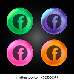 Facebook Logo In Circular Shape Crystal Ball Design Icon In Green - Blue - Pink And Orange.