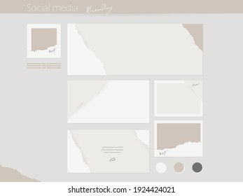 Facebook Social Media Long Banner Background Mockup In Nude Colors With Ripped Torn Paper Texture. For Beauty, Cosmetics, Cosmetology, Jewelry, Fashion Content. Vector