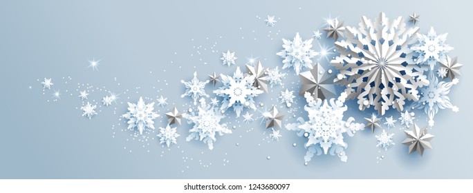 Facebook Web Banner Social Media template. Shine winter decoration with snowflakes, stars and balls.