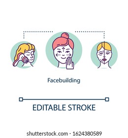 Facebuilding concept icon. Facial massage. Dermatology and beauty. Anti-aging exercises. Lifting idea thin line illustration. Vector isolated outline RGB color drawing. Editable stroke