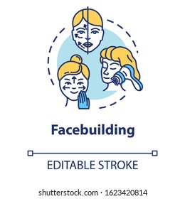 Facebuilding, face massage concept icon. Cosmetology, anti-aging procedure, youth and beauty idea thin line illustration. Vector isolated outline RGB color drawing. Editable stroke