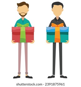 Facelees cartoon characters with gift boxes