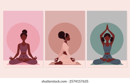 faceless African American girls set in yoga pose wall poster design